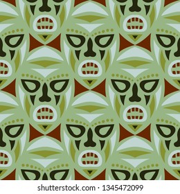 Seamless Background. Abstract Seamless Background with Ritual Masks for Textile or Paper. Ethnic Seamless Pattern with Color Trible Shamanic Masks for your Design. Vector Texture.