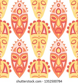 Seamless Background. Abstract Seamless Background with Ritual Masks for Card or Poster. Ethnic Seamless Pattern with Color Trible Shamanic Masks for your Design. Vector Texture.