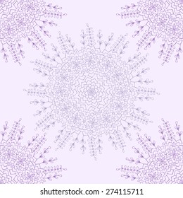 Seamless background with abstract round violet doodle floral pattern. Vector illustration