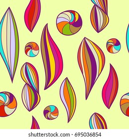 Seamless background with abstract seashells. The sea pattern. Hand drawing.