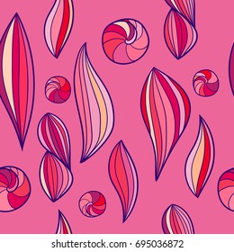 Seamless background with abstract seashells. The sea pattern. Hand drawing.