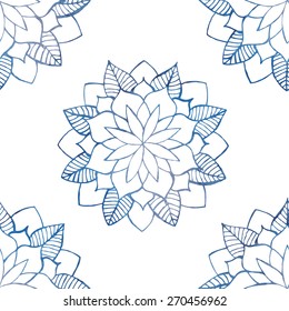 Seamless background with abstract silhouettes of flowers. Vector pattern with hand-drawn watercolor blue flowers on a white background. Seamless pattern for design of fabric, card, invitation