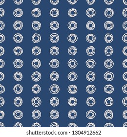 Seamless background with abstract sketchy circles. Geometric pattern in indigo colors. EPS10
