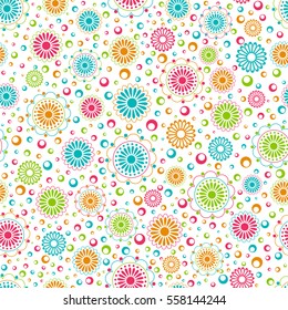 Seamless background in abstract style. Geometric ornament. Summer pattern of flowers and leaves. Use for wallpaper, printing on the packaging paper, textiles.