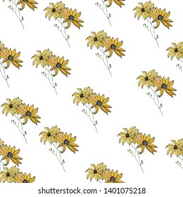 Seamless background with abstract summer flowers. Hand draw textures with flowers and leaves in trendy modern style, vector illustration-vector graphics