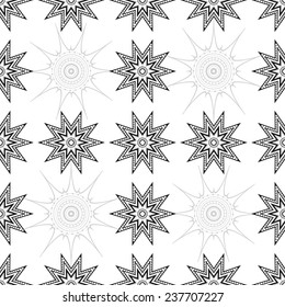Seamless background from abstract suns, stars. The object is decorated with an ornament. Simple vector illustration.