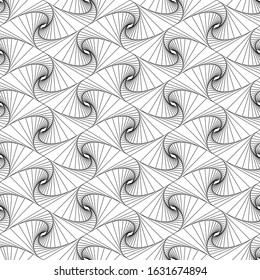 Seamless background from abstract symmetric shape. Thin line spiral goes to edge of canvas. 
3D line illusion drawing