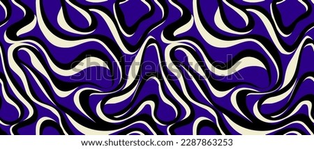 Seamless background abstract texture with wavy lines. Marble striped blue black white texture. liquid background. Optical effect illusion of movement