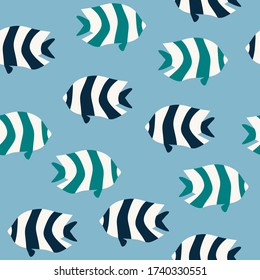 Seamless background with abstract tropical fish, summer vector illustration, ocean and sea life repeating pattern