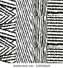 Seamless background of abstract uneven black and white lines. The lines are arranged randomly in different directions.