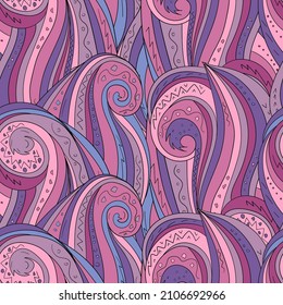 Seamless background with abstract waves. Freehand illustration