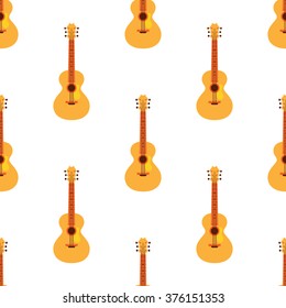 Seamless background with acoustic guitar. Vector illustration in flat style.