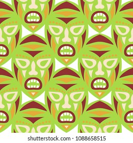 Seamless Background. African Seamless Pattern with Color Masks for Poster or Banner. Ethnic Seamless Pattern with Color Trible Shamanic Masks for your Design. Vector Texture.