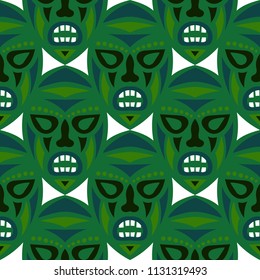 Seamless Background. African Seamless Pattern with Color Masks for Poster or Banner. Ethnic Seamless Background with Color Trible Ritual Masks for your Design. Vector Texture.
