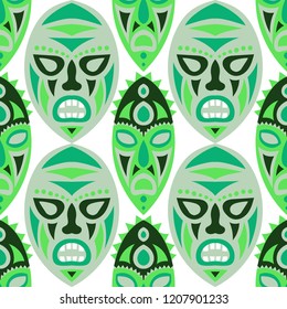 Seamless Background. African Seamless Pattern with Color Masks for Card or Poster. Ethnic Seamless Background with Color Trible Ritual Masks for your Design. Vector Texture.