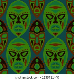 Seamless Background. African Seamless Pattern with Color Masks for Textile or Paper. Ethnic Seamless Background with Color Trible Ritual Masks for your Design. Vector Texture.