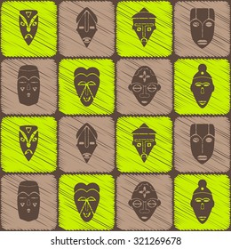 Seamless background with African ritual masks for your design