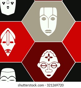 Seamless background with African ritual masks for your design