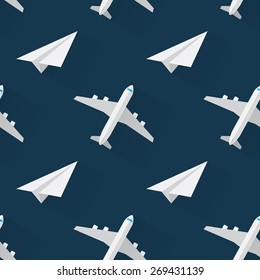 Seamless background with airplanes modern flat style vector illustration