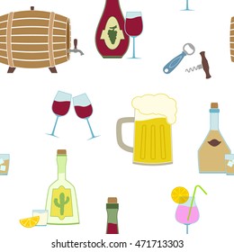 Seamless background with alcohol icons for your design