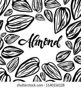 Seamless background with almonds. Cute doodle illustration.