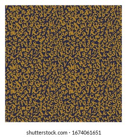 Seamless background with alphabet. Hand-drawn. Gold and black color. Vector background used for school, fabrics, prints and others.