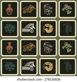 Seamless background with American Indians relics dingbats characters for your design