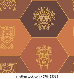 Seamless background with American Indians relics dingbats characters for your design