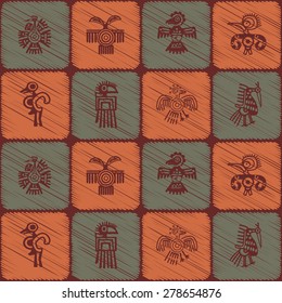 Seamless background with American Indians relics dingbats characters for your design