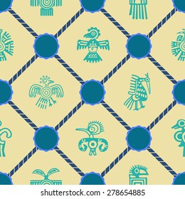 Seamless background with American Indians relics dingbats characters for your design
