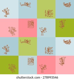 Seamless background with American Indians relics dingbats characters for your design