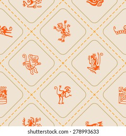 Seamless background with American Indians relics dingbats characters for your design