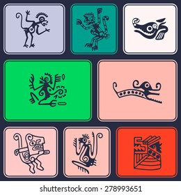Seamless background with American Indians relics dingbats characters for your design