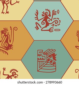 Seamless background with American Indians relics dingbats characters for your design