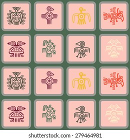 Seamless background with American Indians relics dingbats characters for your design
