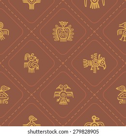Seamless background with American Indians relics dingbats characters for your design