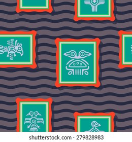 Seamless background with American Indians relics dingbats characters for your design