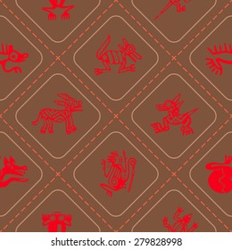 Seamless background with American Indians relics dingbats characters for your design