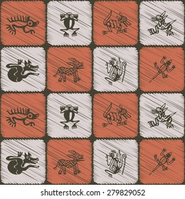 Seamless background with American Indians relics dingbats characters for your design