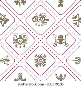 Seamless background with American Indians relics dingbats characters for your design