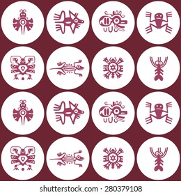 Seamless background with American Indians relics dingbats characters for your design