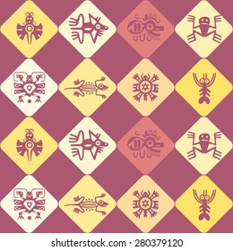 Seamless background with American Indians relics dingbats characters for your design