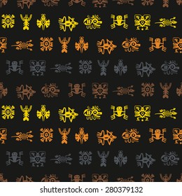 Seamless background with American Indians relics dingbats characters for your design