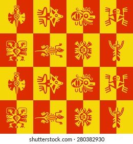 Seamless background with American Indians relics dingbats characters for your design