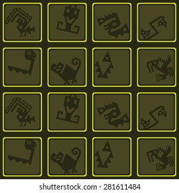 Seamless background with American Indians relics dingbats characters for your design