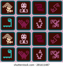 Seamless background with American Indians relics dingbats characters for your design