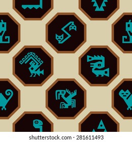 Seamless background with American Indians relics dingbats characters for your design