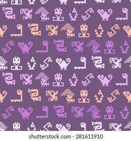 Seamless background with American Indians relics dingbats characters for your design