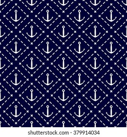 seamless background anchor and polka dot line. white and dark blue colors