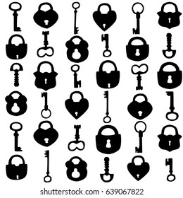 Seamless background with ancient keys and locks